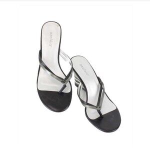 Azaleia Sz 6.5 Black Charcoal Silver Stacked Wedge Sandal